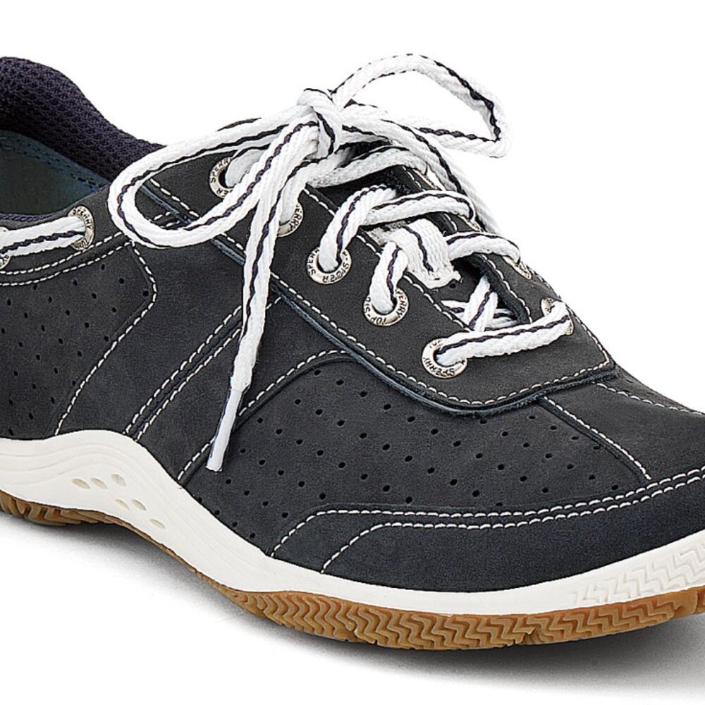 Sperry Top Siders Women's Leather Boat Shoes Size 6 Black Navy Blue Sneakers